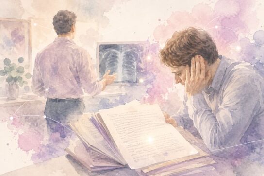 Thérapeute et patient enveloppés dans une bulle lumineuse, reliés par des flux subtils, représentant la transe et l’intersubjectivité en séance.
