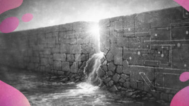 Rivière claire trouvant une fissure dans un mur de béton technologique.