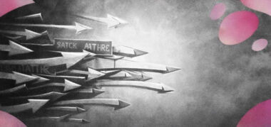 Flèches acérées en forme de mots stylisés, fonçant en direction d’un interlocuteur invisible.