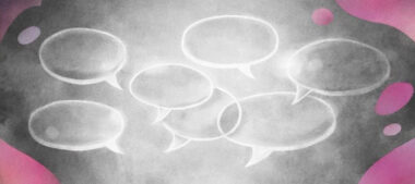 Bulles de dialogue vides flottant dans l’air, symbolisant un échange creux, avec accents Mimethys