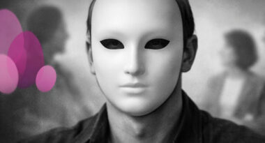 Visage masqué sans expression symbolisant l’hygiénisme et la perte du sensible, avec touches Mimethys.