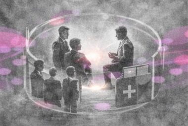 Personne entourée de deux cercles : protection intime et protection sociétale illsutrant le psychotraumatisme