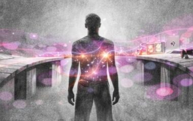 Personne éclairée par deux flux lumineux opposés représentant la légitimité externe et la légitimité interne.