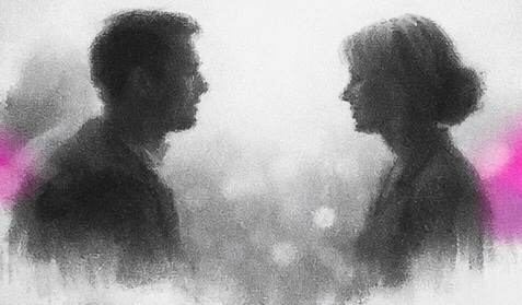 Silhouettes du thérapeute et du patient dont les contours vibrent pour représenter ce qui se joue sous les mots.