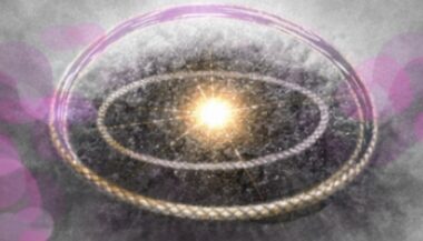 Cercle protecteur autour d’un noyau lumineux, en noir et blanc avec touches rose et violet représentant le concept de résilience