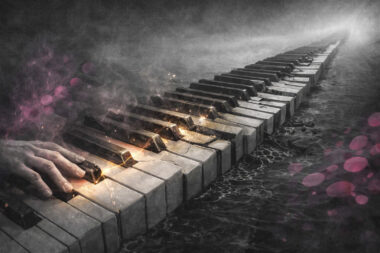 Clavier de piano s’étendant à l’infini avec touches douces, marquées ou bloquées, illustrant le continuum de la dissociation