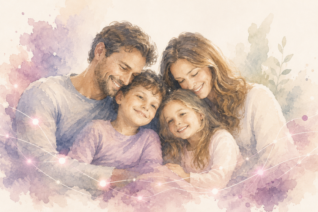 Illustration symbolique d’un cadre familial secure favorisant le lien et la stabilité relationnelle