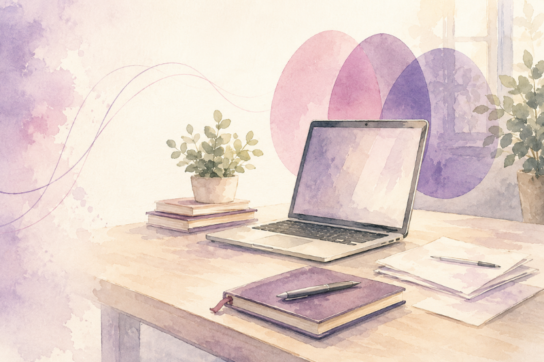 Bureau de travail épuré illustrant l’édition et la gestion du site internet de l’Institut Mimethys
