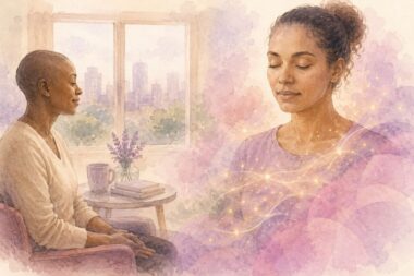 Personne les yeux clos, baignée d’une lumière douce symbolisant l’expérience intérieure en hypnose relationnelle