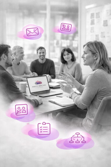 Réunion de professionnels en discussion autour d’une table, illustrant la construction d’un accompagnement post-formation et d’un cadrage INTRA à l’Institut Mimethys