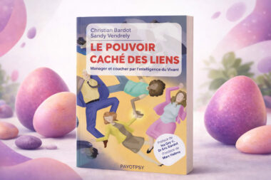Couverture du livre « Le Pouvoir Caché des Liens » entourée d’œufs roses et violets Mimethys sur un fond doux et lumineux.