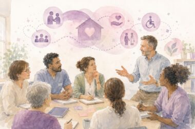 Équipe hospitalière en formation intra autour de la communication, de la posture relationnelle et de la coopération.