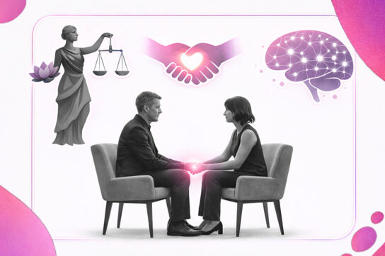 Rencontre thérapeutique en noir et blanc illustrant le cadre éthique et la relation de confiance à l’Institut Mimethys