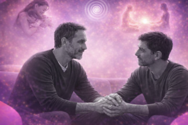 Illustration symbolique de la filiation et transmission entre deux professionnels en dialogue, reliés par une lumière évoquant le lien.