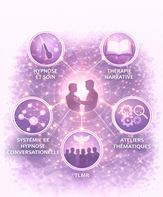 Illustration des différentes approches thérapeutiques reliées par une même philosophie du lien à l’Institut Mimethys