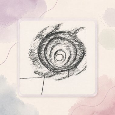 Illustration en noir et blanc montrant une personne réalisant un dessin du problème dans un coin de la feuille, avec des éléments graphiques roses et violets soulignant la mise en forme visuelle de la difficulté vécue.