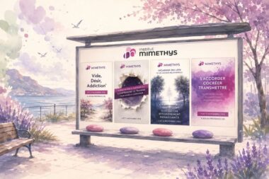 Affiches des congrès de l’Institut Mimethys de 2016, 2018, 2022 et 2023 autour de la relation et du soin