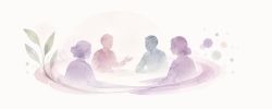 Illustration évoquant un temps de supervision TLMR où des professionnels prennent du recul, affinent leur posture clinique et s'appuient sur la dynamique du collectif dans un environnement apaisé.